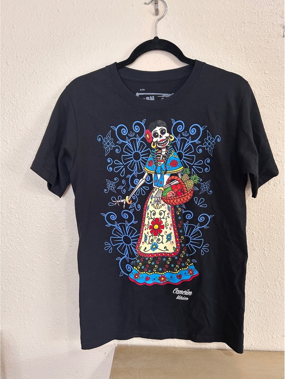 Tan Tab Cancun Mexico La Catrina Black Graphic T Shirt